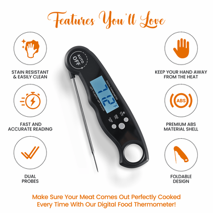 Cheer Collection Digital Meat Thermometer, Instant Read Food Thermometer with Backlight LCD Screen, Foldable Cooking Thermometer for BBQ and Kitchen