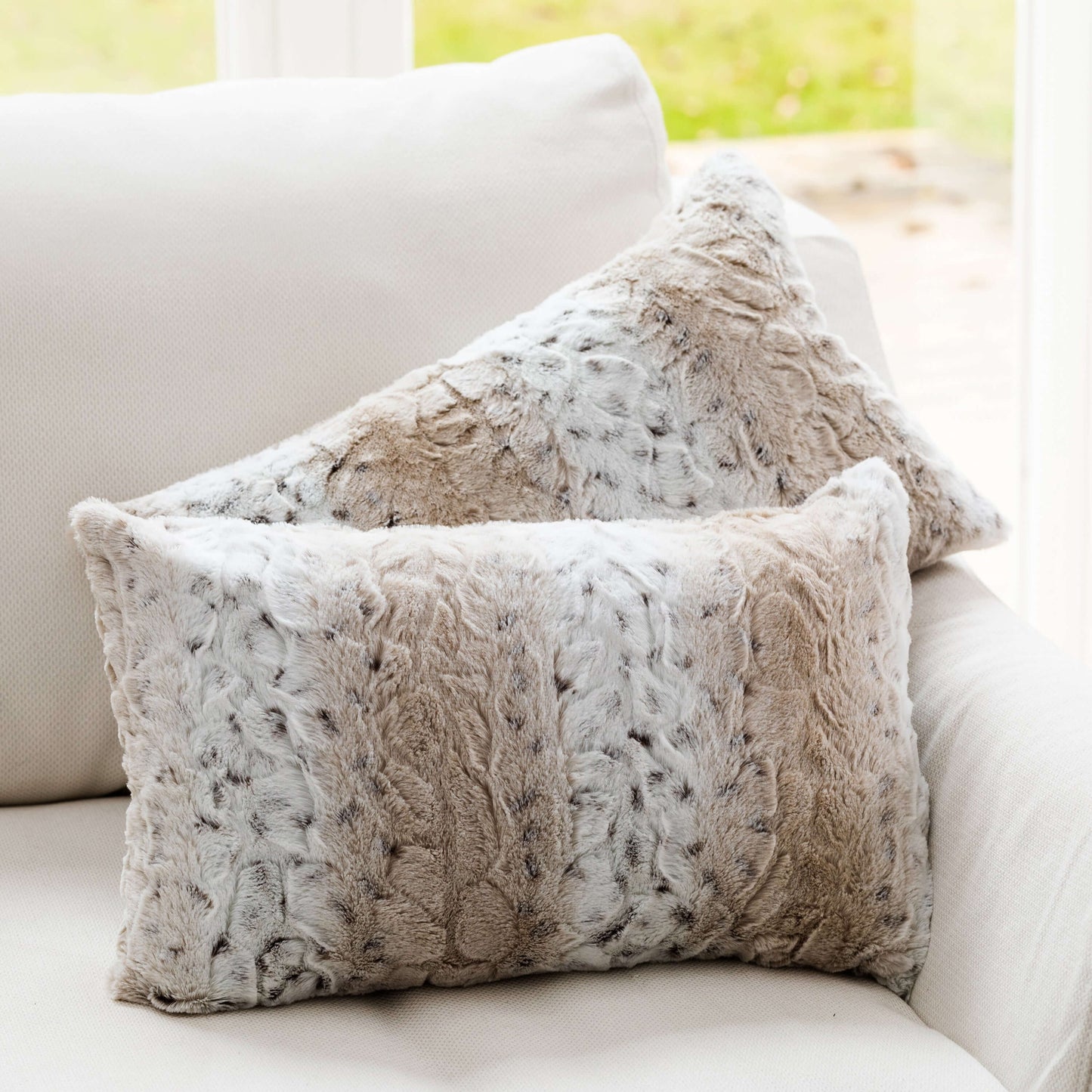 Cheer Collection Embossed Faux Fur Throw Pillows 12" x 20" Snow Leopard, Set of 2