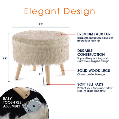 Cheer Collection Faux Fur Wood Leg Stool