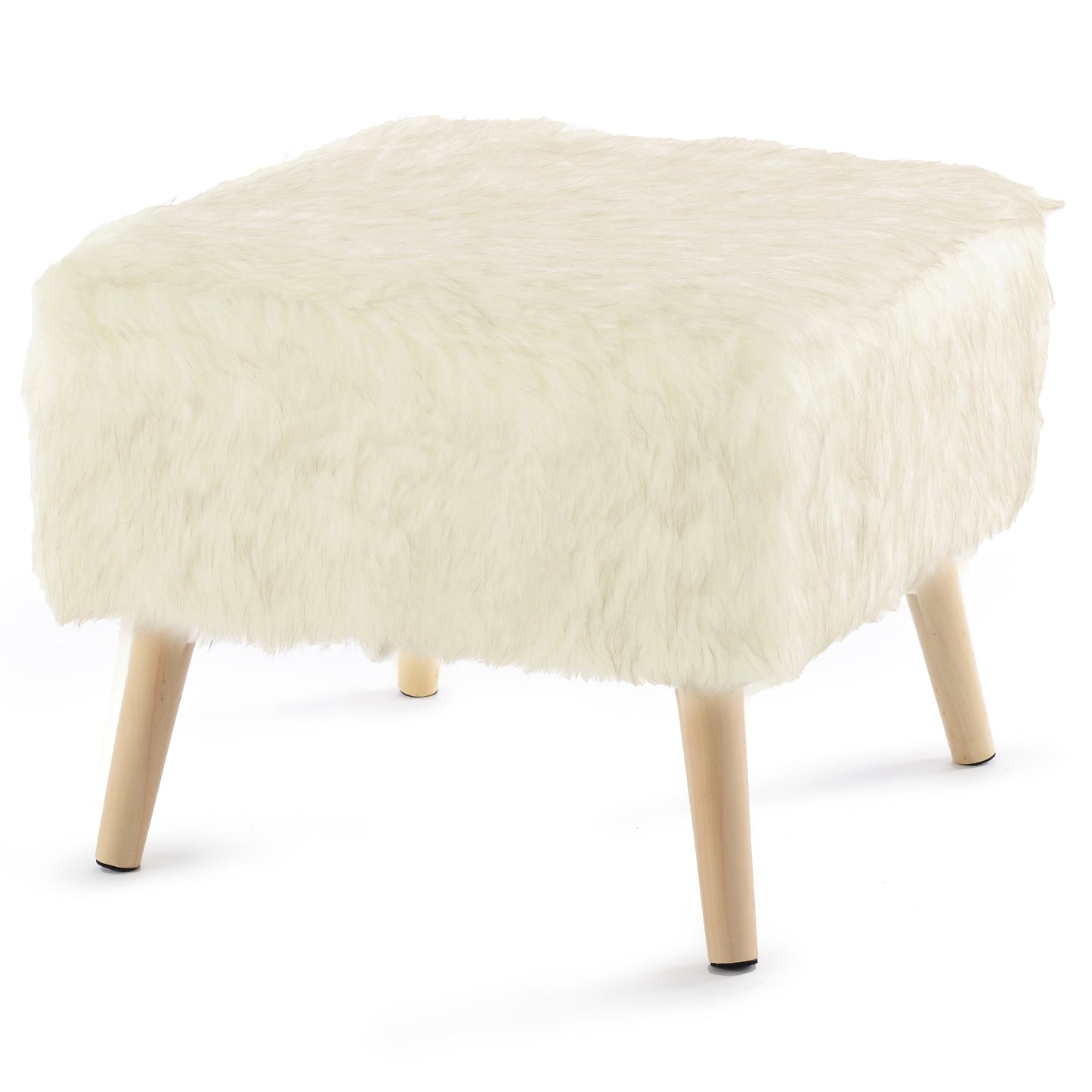 Cheer Collection Faux Fur Wood Leg Stool, White