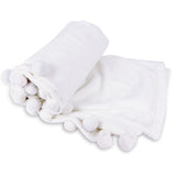 Cheer Collection Pom Pom Flannel Blanket | Ultra Soft on Skin, Lightweight Bed or Couch Throw Blanket with Pompoms