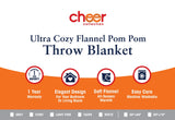 Cheer Collection Pom Pom Flannel Blanket | Ultra Soft on Skin, Lightweight Bed or Couch Throw Blanket with Pompoms