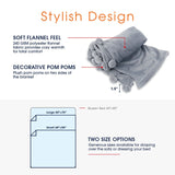 Cheer Collection Pom Pom Flannel Blanket | Ultra Soft on Skin, Lightweight Bed or Couch Throw Blanket with Pompoms