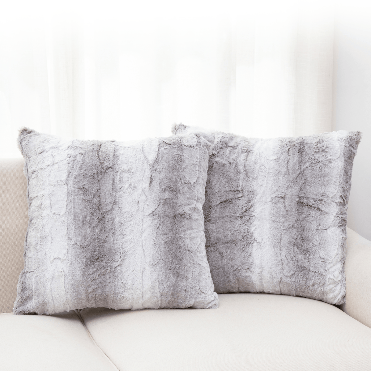 Cheer Collection Set of 2 Faux Fur Leaf Design Throw Pillows  18" x 18" - Marble Gray