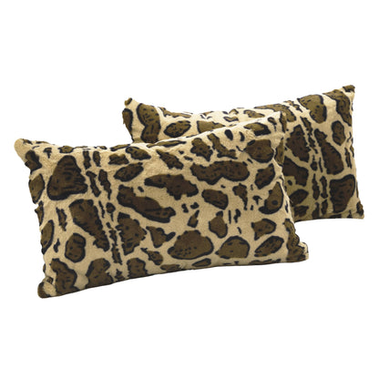 Cheer Collection Set of 2 Leopard Print Throw Pillows - Soft Velvety Faux Fur Decorative Lumbar Couch Pillows