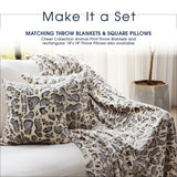 Cheer Collection Set of 2 Snow Leopard Print Throw Pillows - Soft Velvety Faux Fur Decorative Lumbar Couch Pillows