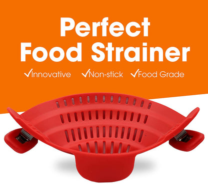 Cheer Collection Silicone Clip on Pot Strainer, Heat-resistant Snap-On Strainer for Pasta, Noodles, Rice, Meats and Vegetables