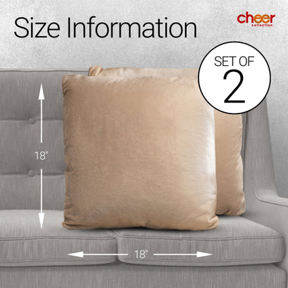 Cheer Collection Velour Throw Pillows - Set of 2 Decorative Couch Pillows - 18" x 18"