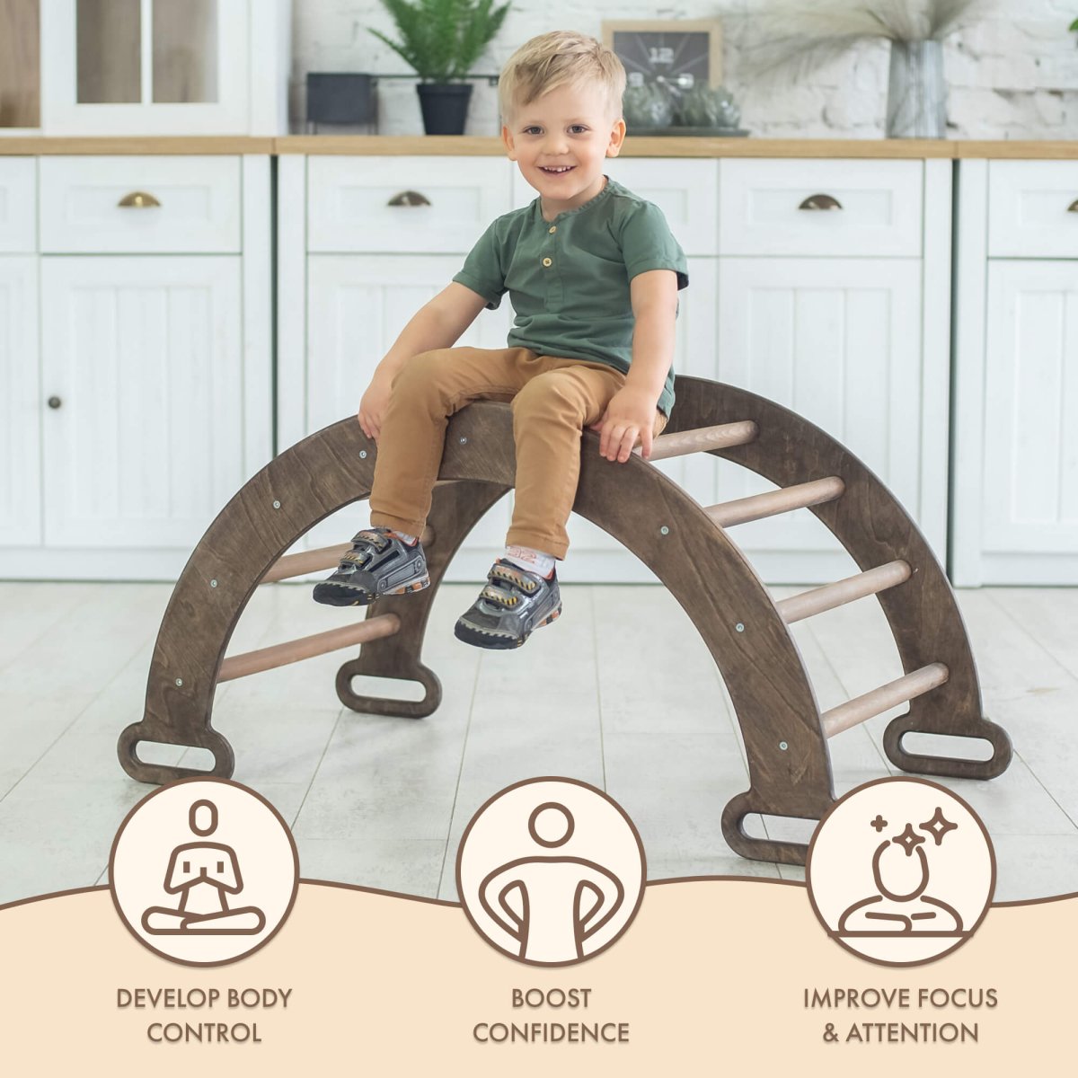 Climbing Arch & Rocker Balance - Montessori Climbers for Kids 1-7 y.o. – Chocolate by Goodevas