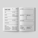 Interior pages of the Concerts Remembered journal featuring concert documentation prompts.