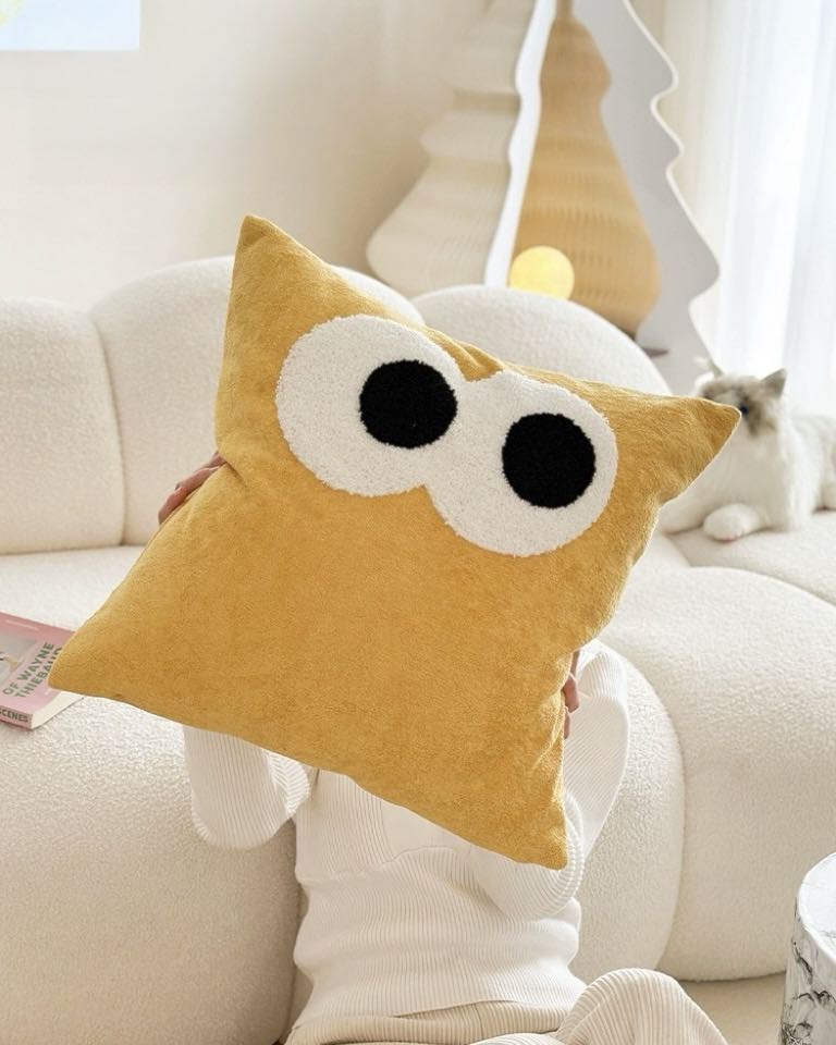 Cute Whimsical Big Eyes Puffy Decorative Throw Pillow