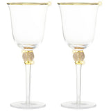 Berkware Set of 6 Gold tone Wine Glasses - Luxurious Rose and White Wine Glass with Dazzling Rhinestone Design and Gold tone Rim