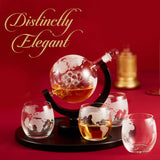 Berkware Globe Whiskey Decanter and 4 Cups Set with Wood Base
