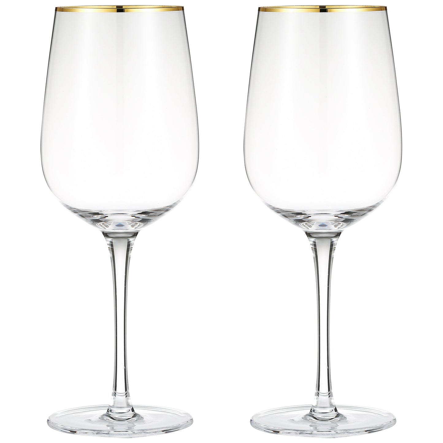 Berkware Luxurious and Elegant Long Stem Red Wine Glass with Gold tone Rim -  Set of 6