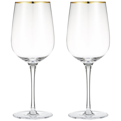 Berkware Luxurious and Elegant Long Stem Red Wine Glass with Gold tone Rim -  Set of 6