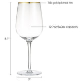 Berkware Luxurious and Elegant Long Stem Red Wine Glass with Gold tone Rim