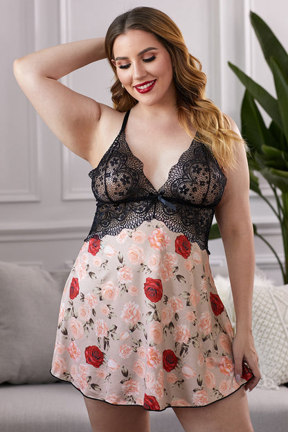 Lace Bra Splicing Floral Babydoll by BlakWardrob