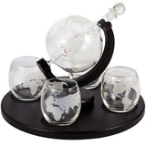 Berkware Globe Whiskey Decanter and 4 Cups Set with Wood Base