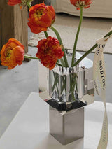 Modern Crystal Block Vase, Contemporary Table Setting Centrepieces