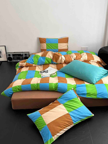 Dopamine Rainbow Checker Duvet Set With Pillowcases & Fitted Sheet