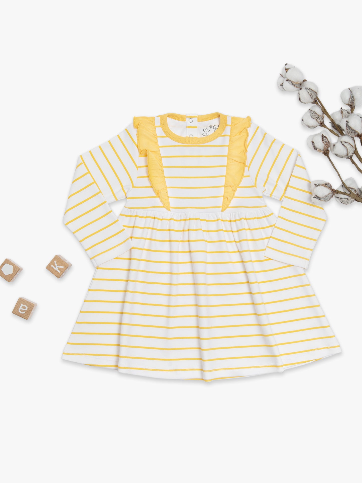 Organic Cotton Ruffled Dress - Orange Stripes by Little Moy