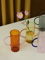 Dual-handle Dopamine Glass Flower Vase - Whimsical Table Setting Centerpiece