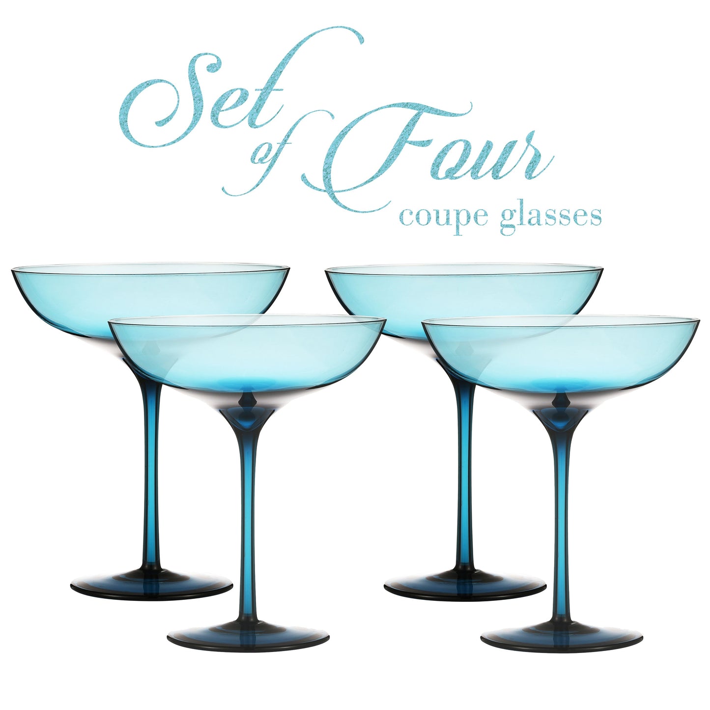 Berkware Luxurious and Elegant Sparkling Blue Colored Glassware - Coupe Cocktail Glass - Set of 4