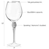 Berkware Red Wine Glass with Rhinestone Design and Silver Rim, Set of 2