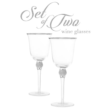 Berkware Set of 2 Rhodium Silver tone Wine Glasses - Luxurious Ros+¬ and White Wine Glass with Dazzling Rhinestone Design and Silver tone Rim