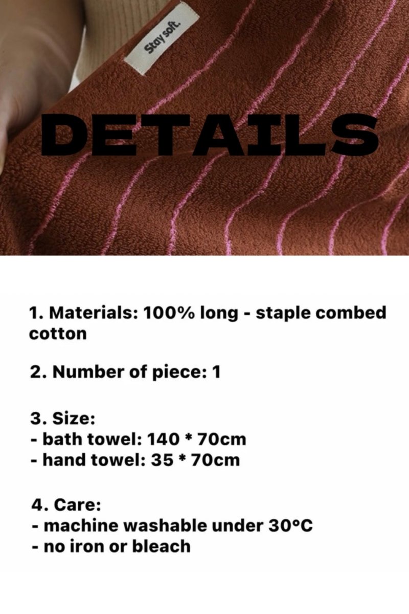 Modern Earthy Tone Pinstripe Bath Towel — 100% Long-Staple Cotton, Soft, Plush & Absorbent