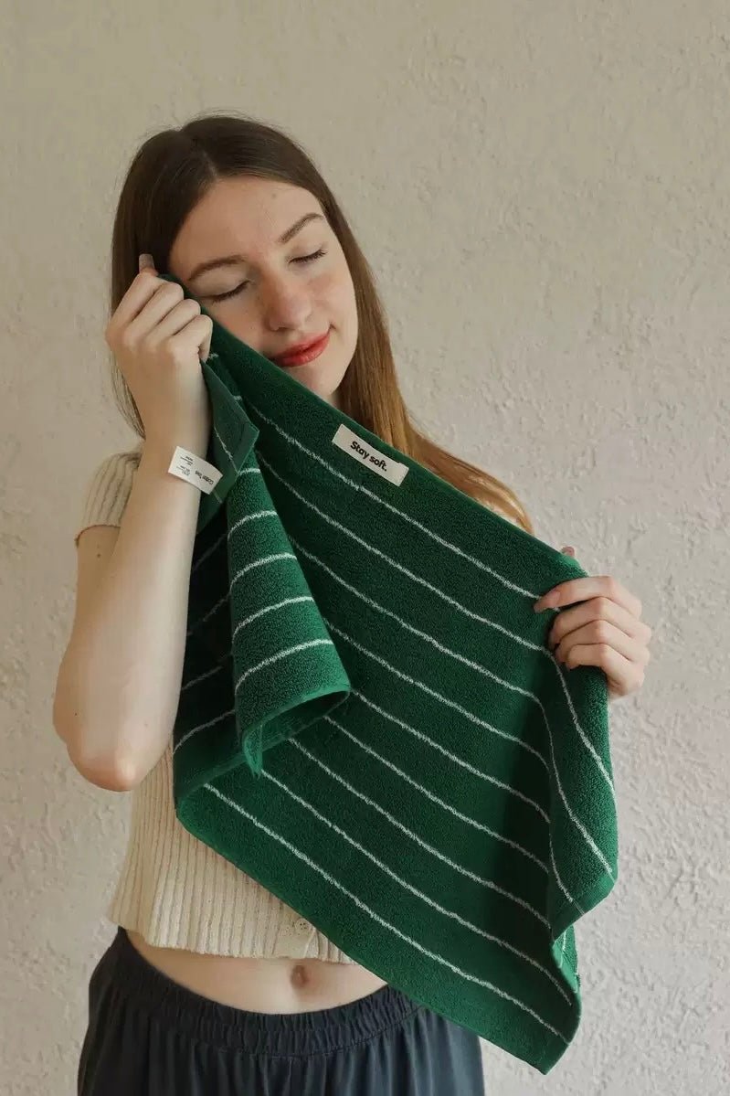 Modern Earthy Tone Pinstripe Bath Towel — 100% Long-Staple Cotton, Soft, Plush & Absorbent