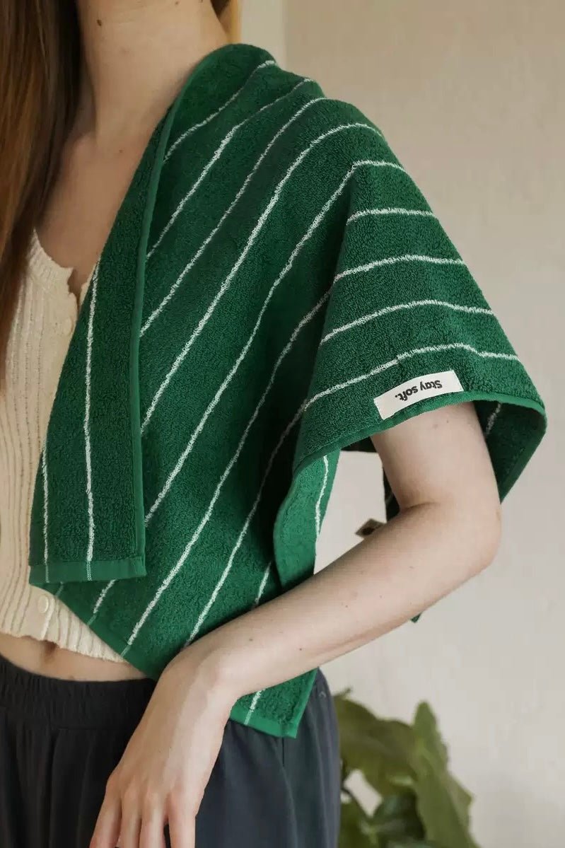 Modern Earthy Tone Pinstripe Bath Towel — 100% Long-Staple Cotton, Soft, Plush & Absorbent