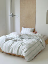 Elegant Coastal Pastel Stripe Silky Smooth Tencel Lyocell Duvet Cover Set -  Queen Size