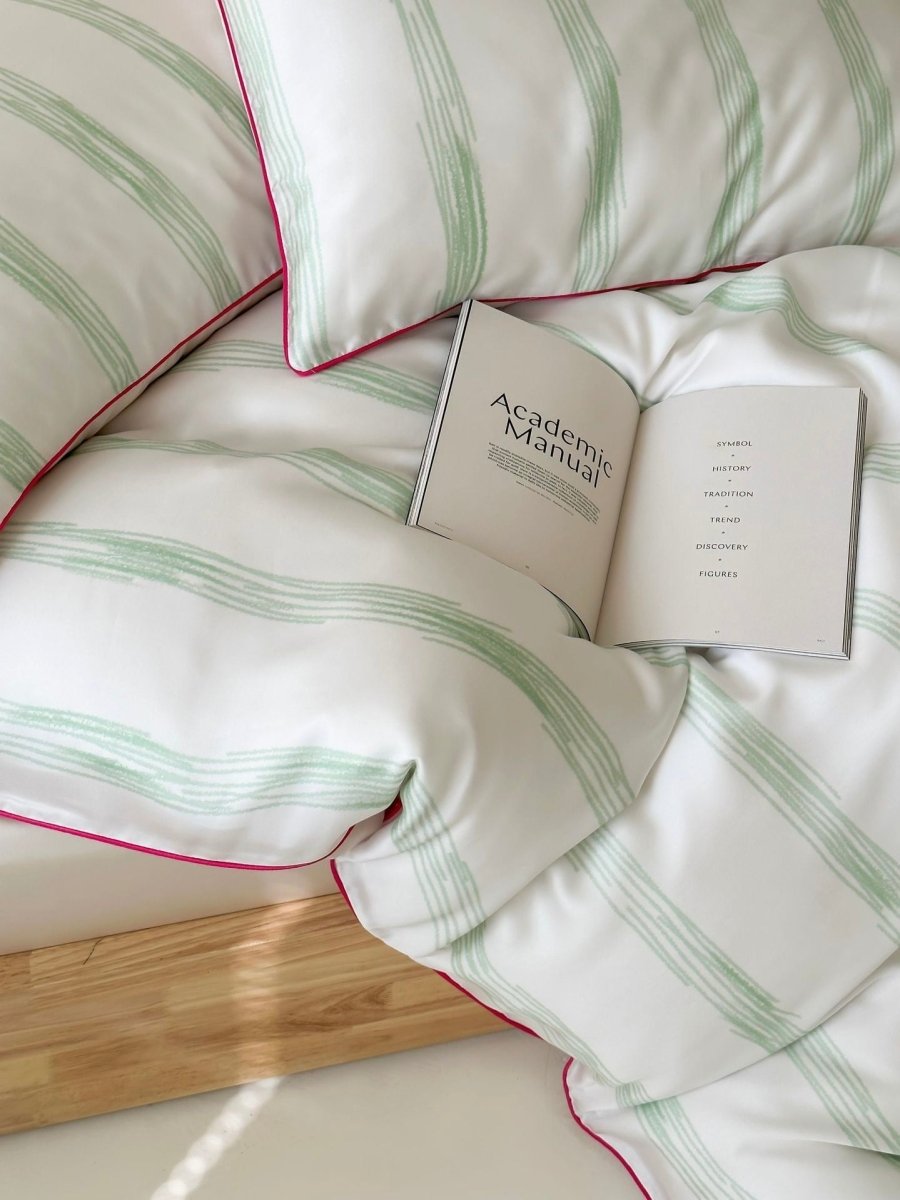 Elegant Coastal Pastel Stripe Silky Smooth Tencel Lyocell Duvet Cover Set -  Queen Size