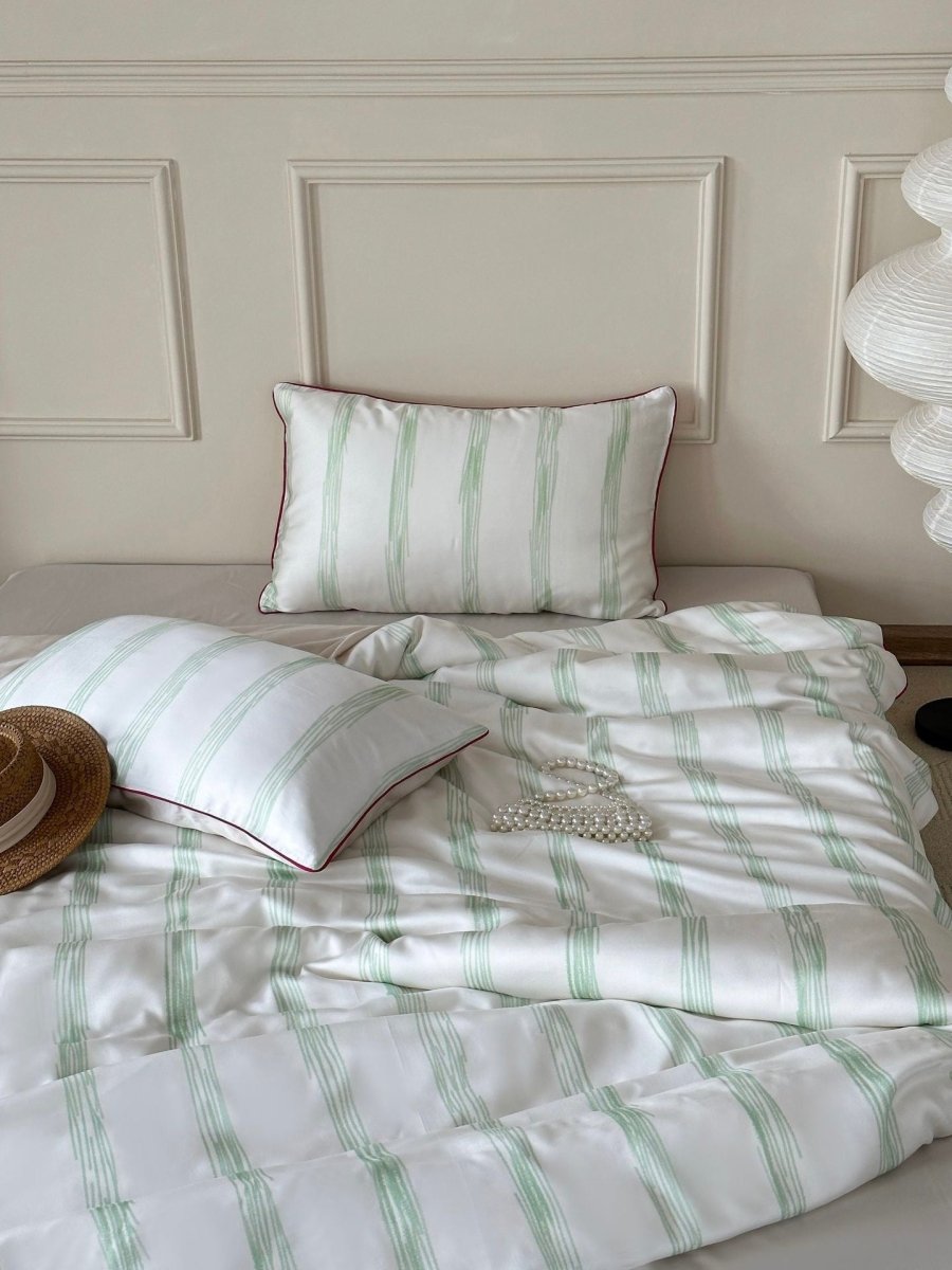 Elegant Coastal Pastel Stripe Silky Smooth Tencel Lyocell Duvet Cover Set -  Queen Size