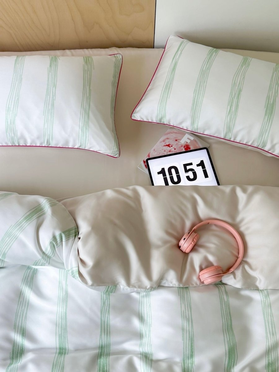 Elegant Coastal Pastel Stripe Silky Smooth Tencel Lyocell Duvet Cover Set -  Queen Size