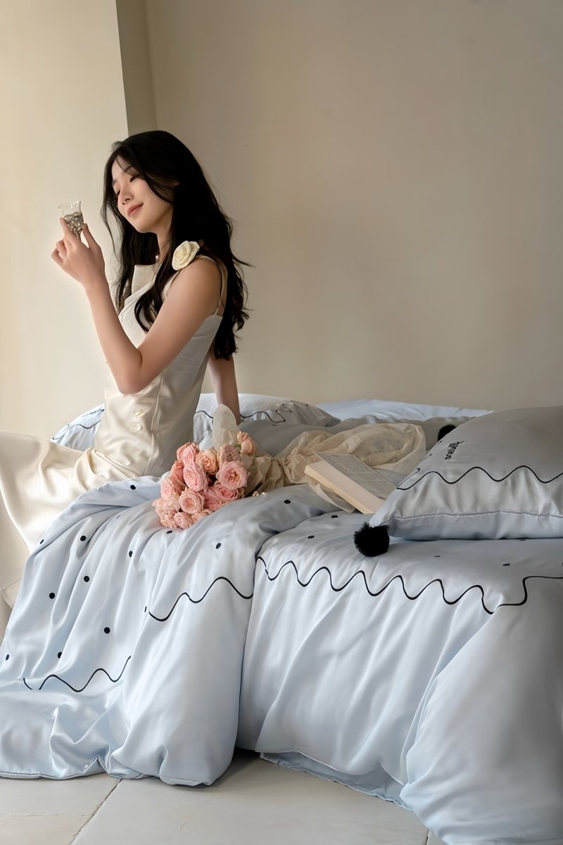 Elegant Retro Nordic Silky Smooth Tencel Lyocell Queen Size Duvet Cover Set