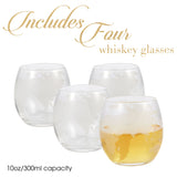 Berkware Globe Whiskey Decanter and 4 Cups Set with Wood Base