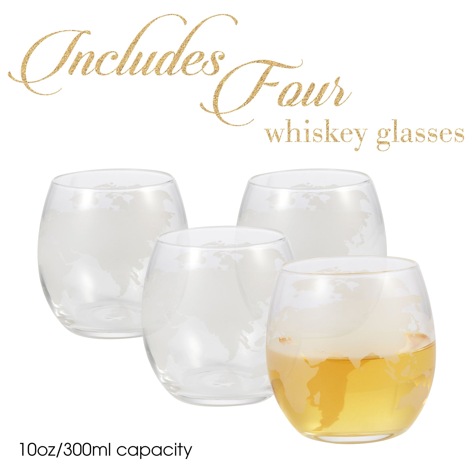 Berkware Globe Whiskey Decanter and 4 Cups Set with Wood Base