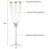 Berkware Twisted Stem Champagne Glass with Gold tone Rim, Set of 2