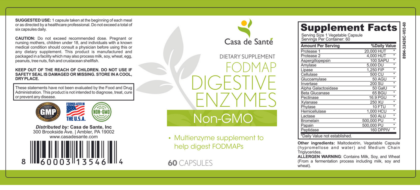 FODMAP Digestive Enzymes, Certified Low FODMAP| Manage IBS & Food Intolerances| Multi Enzyme Blend| Non GMO