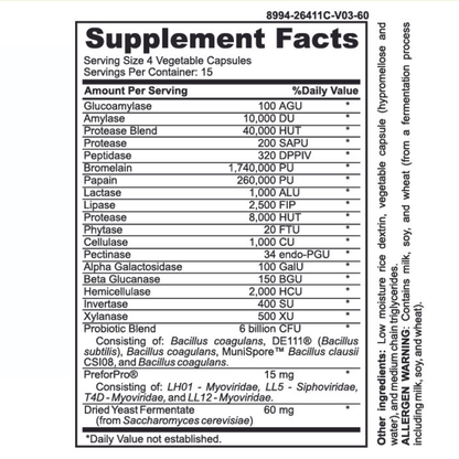 FODMAP Digestive Enzymes with Probiotics Prebiotics & Postbiotics Vegetarian & Raw Diets, IBS SIBO Food Intolerance Malabsorption Prevent Gas & Bloat