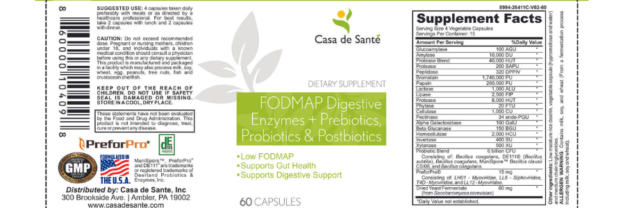 FODMAP Digestive Enzymes with Probiotics Prebiotics & Postbiotics Vegetarian & Raw Diets, IBS SIBO Food Intolerance Malabsorption Prevent Gas & Bloat