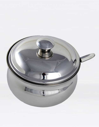 Ghee Pot (known as Ghilodi), Stainless Steel, with lid and spoon