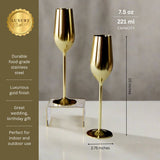 Gold Unbreakable Stainless Steel Champagne Flutes, Set of 2