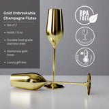 Gold Unbreakable Stainless Steel Champagne Flutes, Set of 2