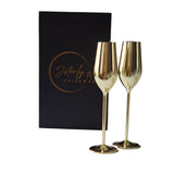 Gold Unbreakable Stainless Steel Champagne Flutes, Set of 2
