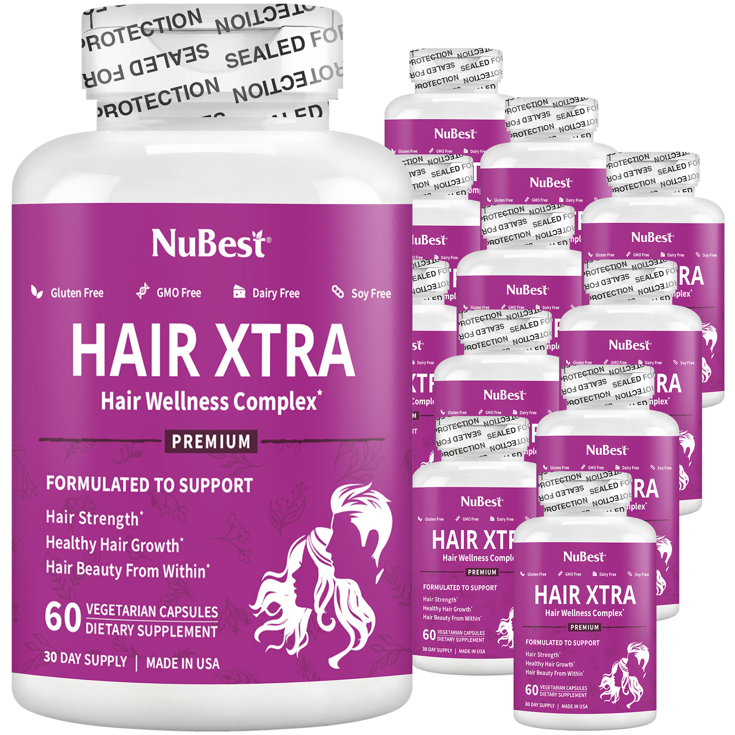 Hair Xtra, Premium Hair Growth Support for Men & Women, 60 Vegan Capsules by NuBest Nutrition®