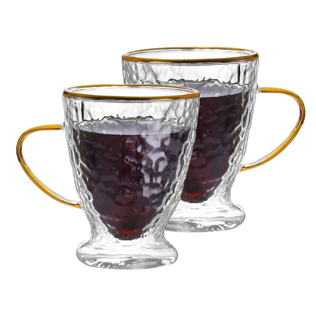 Hammered Double Wall Glass Coffee Cups