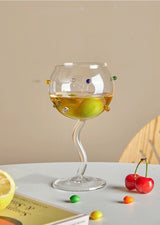 Hand Blown Rainbow Sprinkles Wine Glasses - Whimsical Dopamine Burgundy Glass